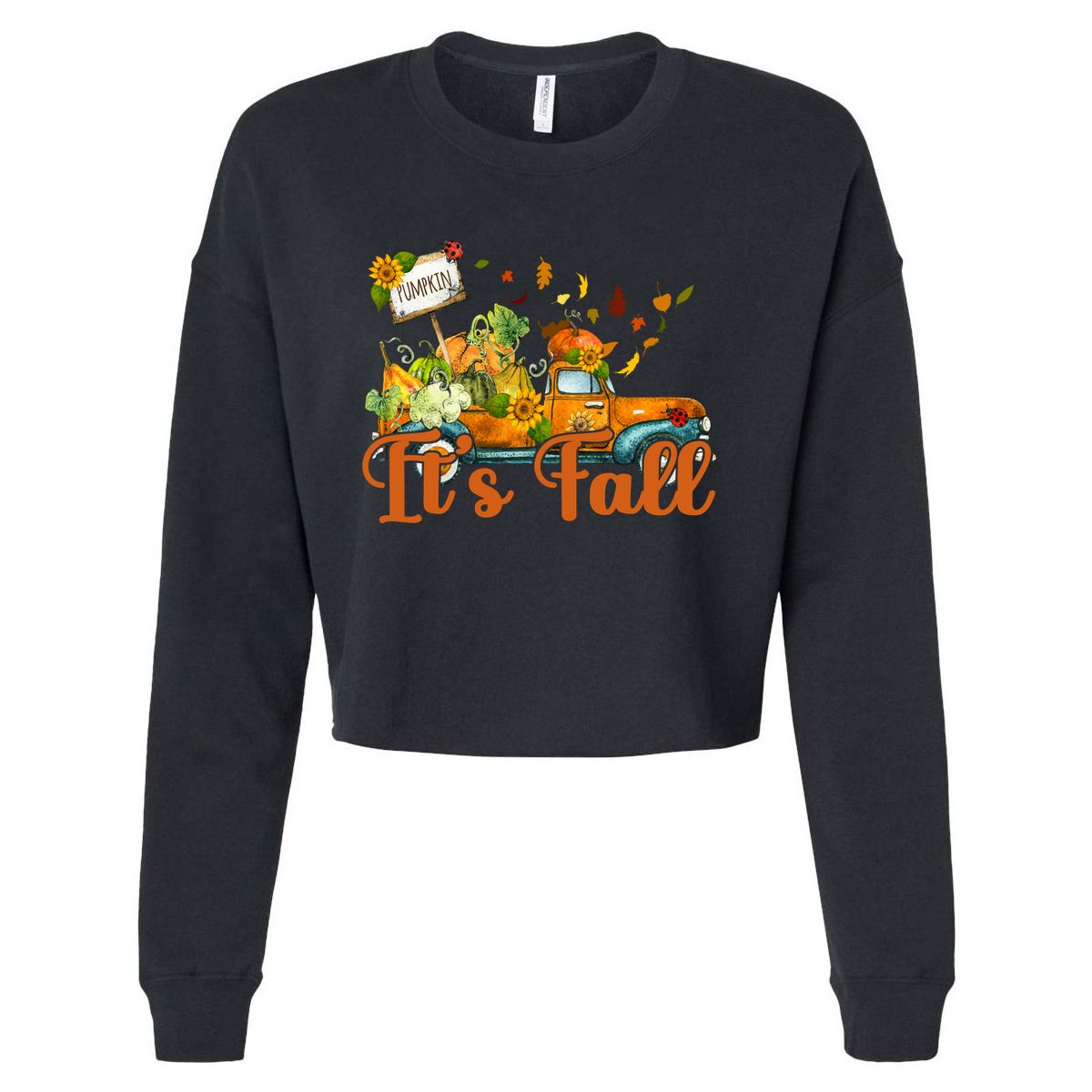 Its Fall Pumpkin Vintage Truck Cropped Pullover Crew