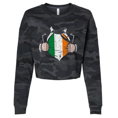 Irish Flag Proud Irish Irish Roots Ireland Gift Cropped Pullover Crew