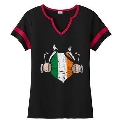 Irish Flag Proud Irish Irish Roots Ireland Gift Ladies Halftime Notch Neck Tee