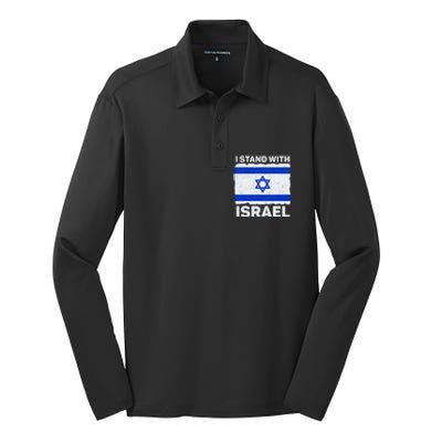 Israel Flag Patriotic Israel I Stand With Israel Silk Touch Performance Long Sleeve Polo