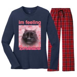 IM Feeling Romantical Funny Silly Staring Cat Meme Women's Long Sleeve Flannel Pajama Set 