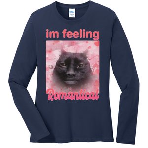 IM Feeling Romantical Funny Silly Staring Cat Meme Ladies Long Sleeve Shirt