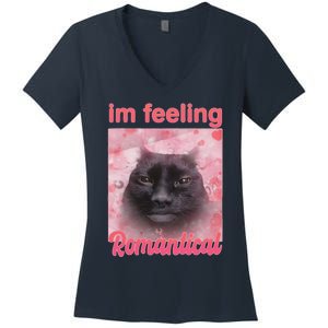 IM Feeling Romantical Funny Silly Staring Cat Meme Women's V-Neck T-Shirt