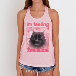 IM Feeling Romantical Funny Silly Staring Cat Meme Women's Knotted Racerback Tank