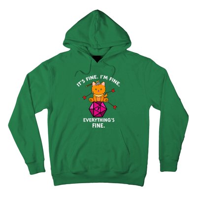 ItS Fine Rpg Gamer Cat D20 Dice Fail Funny Nerdy Geek Hoodie