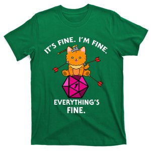 ItS Fine Rpg Gamer Cat D20 Dice Fail Funny Nerdy Geek T-Shirt