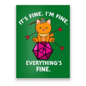 ItS Fine Rpg Gamer Cat D20 Dice Fail Funny Nerdy Geek Poster