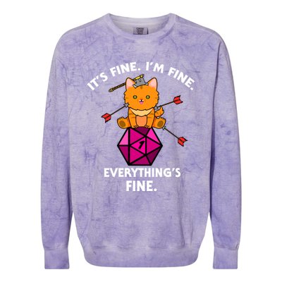 ItS Fine Rpg Gamer Cat D20 Dice Fail Funny Nerdy Geek Colorblast Crewneck Sweatshirt