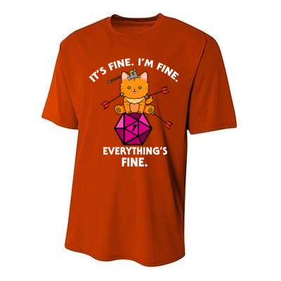 ItS Fine Rpg Gamer Cat D20 Dice Fail Funny Nerdy Geek Performance Sprint T-Shirt