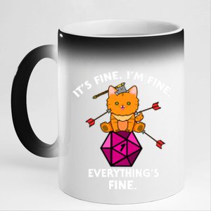 ItS Fine Rpg Gamer Cat D20 Dice Fail Funny Nerdy Geek 11oz Black Color Changing Mug