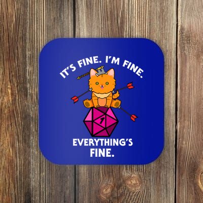 ItS Fine Rpg Gamer Cat D20 Dice Fail Funny Nerdy Geek Coaster