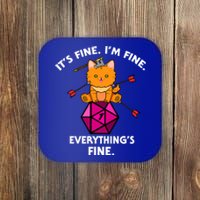 ItS Fine Rpg Gamer Cat D20 Dice Fail Funny Nerdy Geek Coaster