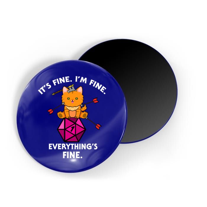 ItS Fine Rpg Gamer Cat D20 Dice Fail Funny Nerdy Geek Magnet