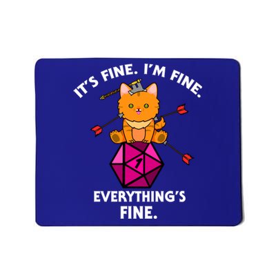 ItS Fine Rpg Gamer Cat D20 Dice Fail Funny Nerdy Geek Mousepad