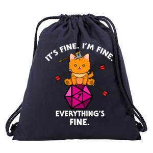 ItS Fine Rpg Gamer Cat D20 Dice Fail Funny Nerdy Geek Drawstring Bag