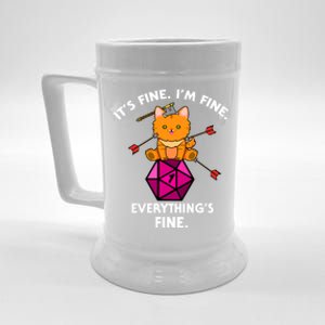 ItS Fine Rpg Gamer Cat D20 Dice Fail Funny Nerdy Geek Beer Stein