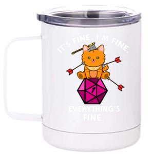 ItS Fine Rpg Gamer Cat D20 Dice Fail Funny Nerdy Geek 12 oz Stainless Steel Tumbler Cup