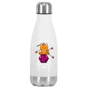 ItS Fine Rpg Gamer Cat D20 Dice Fail Funny Nerdy Geek Stainless Steel Insulated Water Bottle