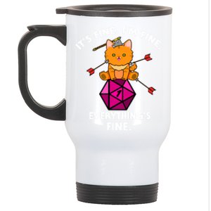 ItS Fine Rpg Gamer Cat D20 Dice Fail Funny Nerdy Geek Stainless Steel Travel Mug