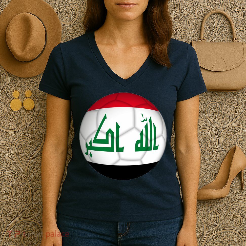 Iraqi Futbol Soccer Team Front And Back Women's V-Neck T-Shirt