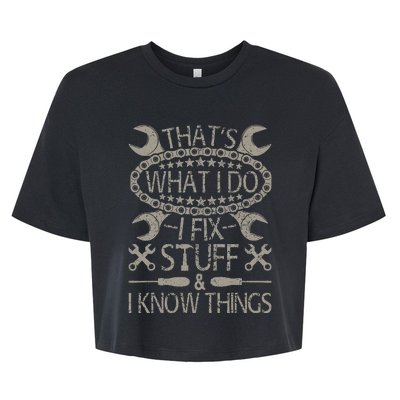 I Fix Stuff And Know Things Funny Car Guy Retro Dad Mechanic Bella+Canvas Jersey Crop Tee