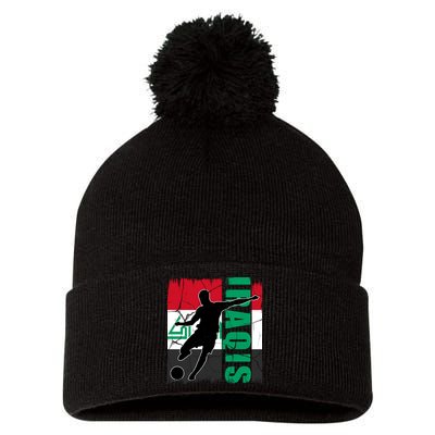 Iraqi Futbol Soccer Player Pom Pom 12in Knit Beanie