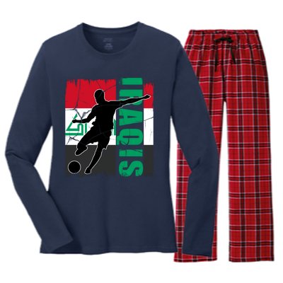 Iraqi Futbol Soccer Player Women's Long Sleeve Flannel Pajama Set 