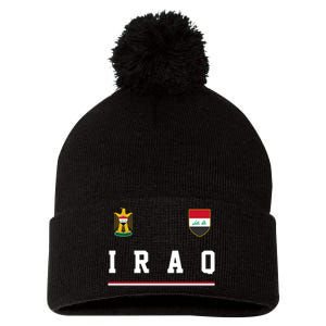 Iraq Futbol Soccer Logo Pom Pom 12in Knit Beanie