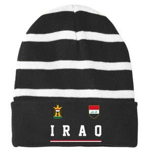 Iraq Futbol Soccer Logo Striped Beanie with Solid Band