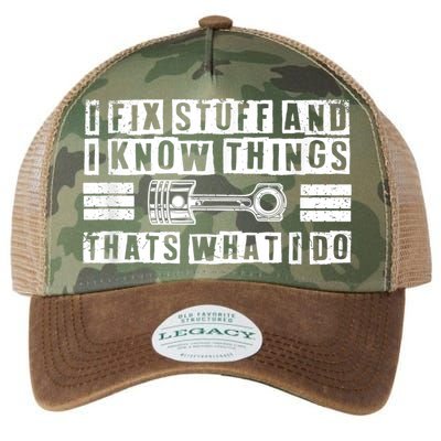 I Fix Stuff And I Know Things Mechanic Repair Shop Car Legacy Tie Dye Trucker Hat