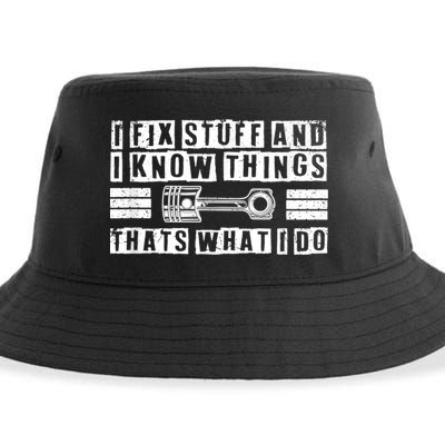 I Fix Stuff And I Know Things Mechanic Repair Shop Car Sustainable Bucket Hat