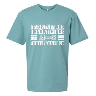 I Fix Stuff And I Know Things Mechanic Repair Shop Car Sueded Cloud Jersey T-Shirt