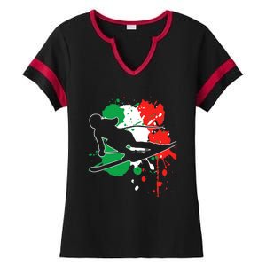 Italy Flag Skier Italian Alpine Skiing Ladies Halftime Notch Neck Tee