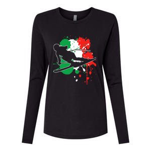 Italy Flag Skier Italian Alpine Skiing Womens Cotton Relaxed Long Sleeve T-Shirt