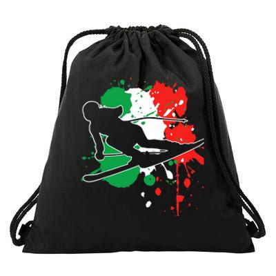 Italy Flag Skier Italian Alpine Skiing Drawstring Bag