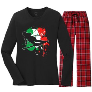 Italy Flag Skier Italian Alpine Skiing Women's Long Sleeve Flannel Pajama Set 