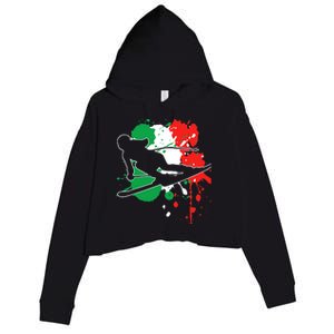 Italy Flag Skier Italian Alpine Skiing Crop Fleece Hoodie