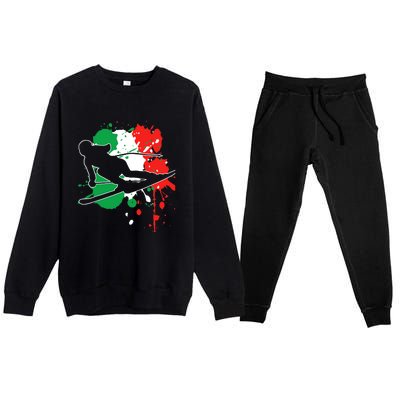 Italy Flag Skier Italian Alpine Skiing Premium Crewneck Sweatsuit Set