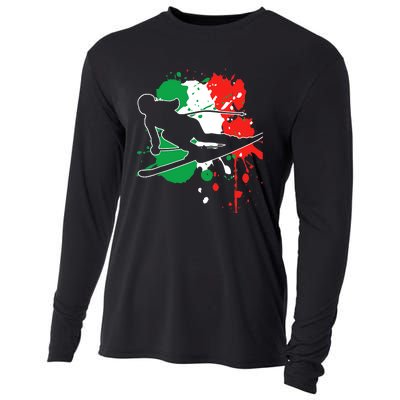 Italy Flag Skier Italian Alpine Skiing Cooling Performance Long Sleeve Crew