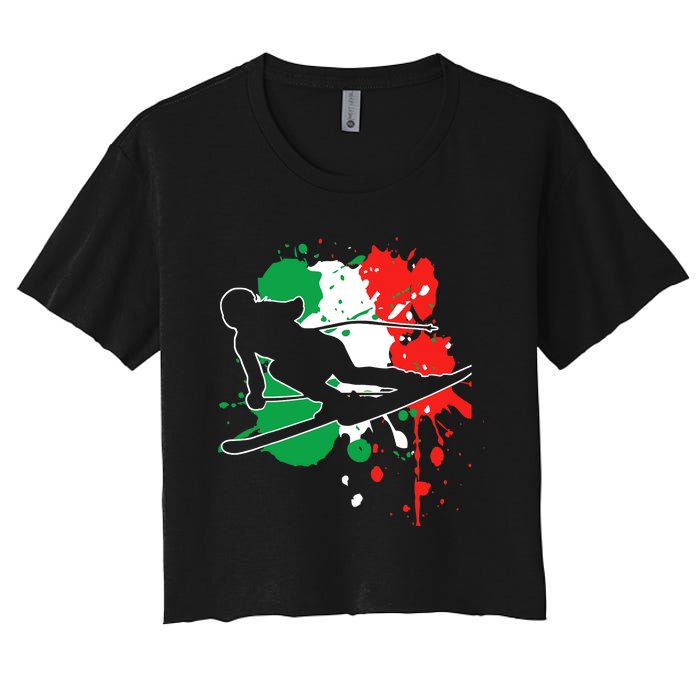 Italy Flag Skier Italian Alpine Skiing Women's Crop Top Tee