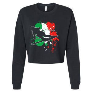 Italy Flag Skier Italian Alpine Skiing Cropped Pullover Crew