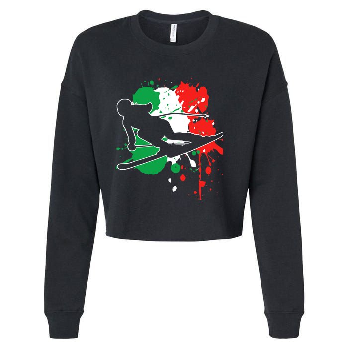 Italy Flag Skier Italian Alpine Skiing Cropped Pullover Crew