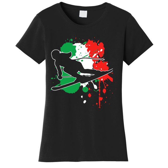 Italy Flag Skier Italian Alpine Skiing Women's T-Shirt