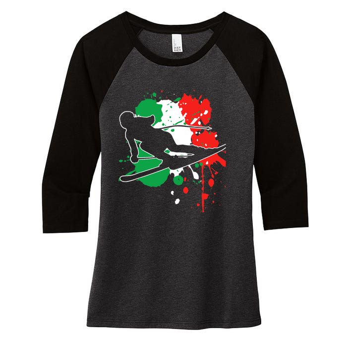 Italy Flag Skier Italian Alpine Skiing Women's Tri-Blend 3/4-Sleeve Raglan Shirt