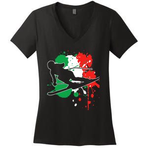 Italy Flag Skier Italian Alpine Skiing Women's V-Neck T-Shirt