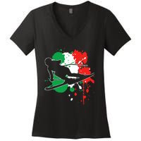 Italy Flag Skier Italian Alpine Skiing Women's V-Neck T-Shirt