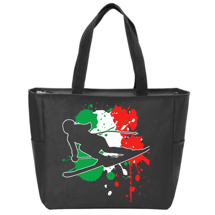 Italy Flag Skier Italian Alpine Skiing Zip Tote Bag