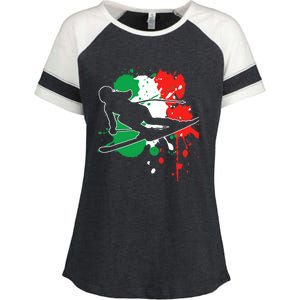 Italy Flag Skier Italian Alpine Skiing Enza Ladies Jersey Colorblock Tee