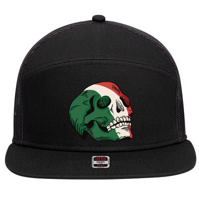 Italian Flag Skull 7 Panel Mesh Trucker Snapback Hat