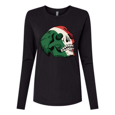 Italian Flag Skull Womens Cotton Relaxed Long Sleeve T-Shirt